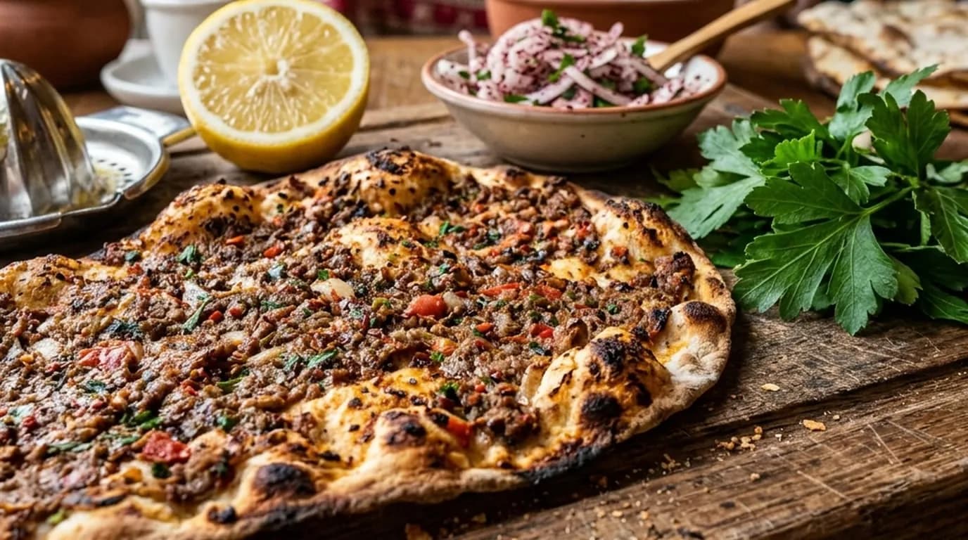 Turkish lahmacun baked in a wood-fired stone oven - the Anatolian bread-making tradition